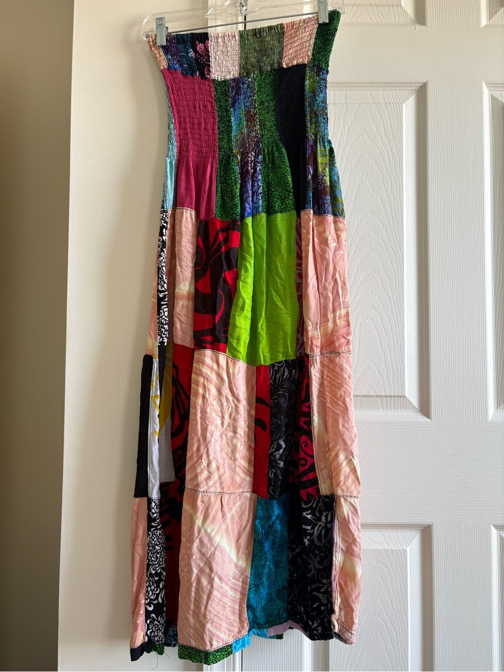Peaceful People Patchwork A-Line Maxi Skirt in Pink, Green, Black 100% Rayon